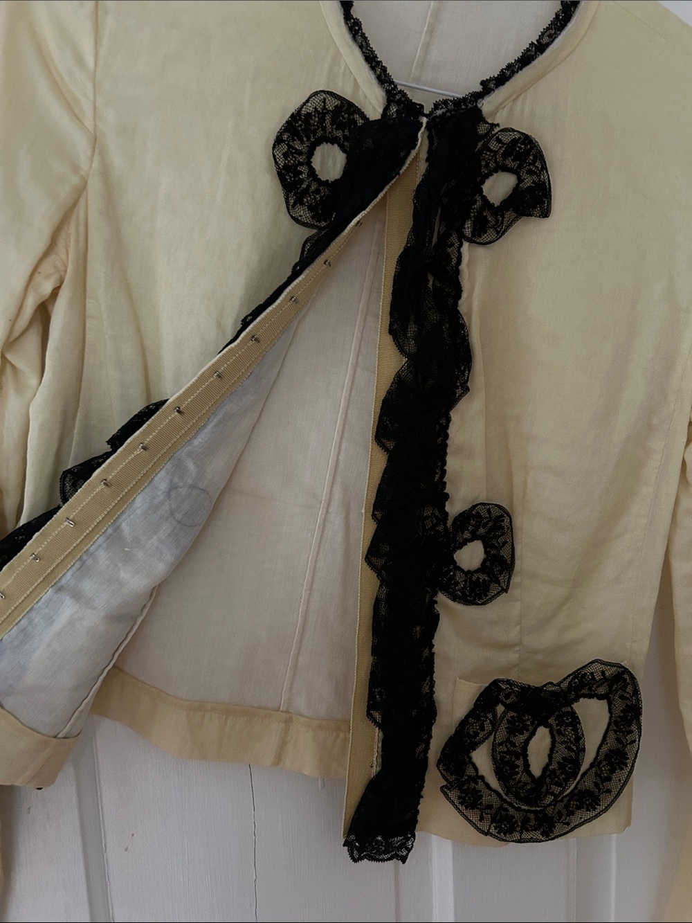 Prada Cream Jacket with Black Lace Trim and Bow - Picture 2 of 5